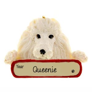 WHITE POODLE Dog On Banner Personalized Ornament