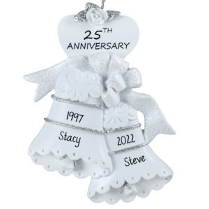 Personalized 25th Wedding Anniversary SILVER Bells Ornament