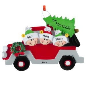 Image of Car Family Of 3 Personalized Holiday Ornament