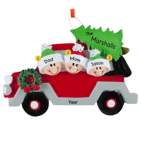 Car Family Of 3 Personalized Holiday Ornament