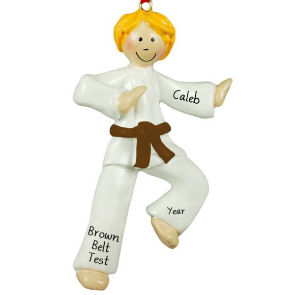 Image of Personalized Karate Boy BROWN Belt Ornament BLONDE
