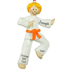 Personalized Karate Boy ORANGE Belt Ornament BLONDE