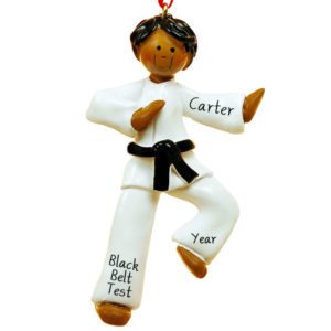 African American Karate Boy BLACK Belt Ornament
