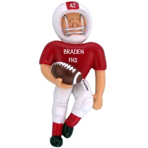 Personalized Football Player Wearing RED Uniform Ornament