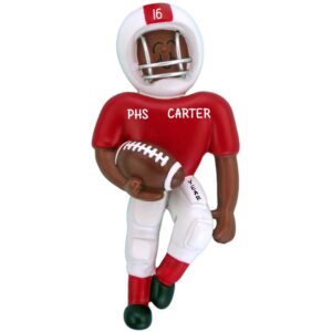 Image of Personalized AFRICAN AMERICAN Football Player RED & White Uniform Ornament