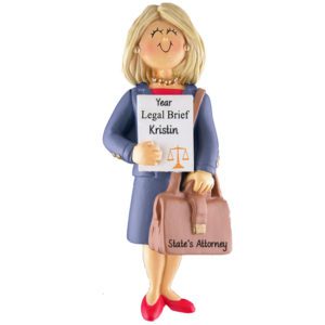 FEMALE Lawyer Holding Brief Ornament BLONDE