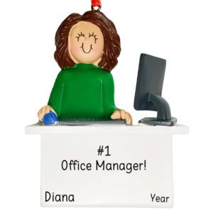 Office Manager Sitting At Computer Ornament BRUNETTE FEMALE