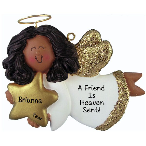 Personalized Friend Angel Glittered Wings Ornament AFRICAN AMERICAN