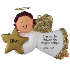 MALE ANGEL Carried To Heaven Ornament BROWN Hair