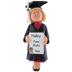 Personalized GIRL Graduate Holding Diploma Ornament BLONDE