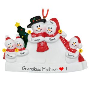 Grandparents With 3 Grandkids Snow Family Ornament
