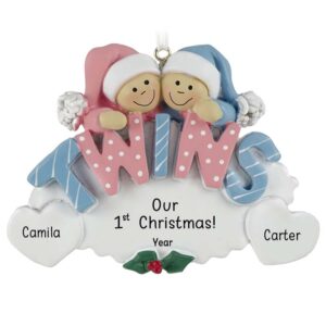 Twins' First Christmas GIRL BOY Oval Ornament