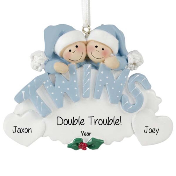 Twin Baby BOYS BLUE Letters On Oval Ornament
