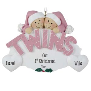 Twin Baby Girls' 1ST Christmas PINK Oval Ornament