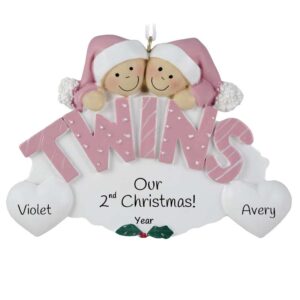 Twin GIRLS' Second Christmas PINK Oval Ornament