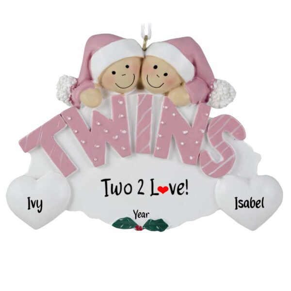 TWICE BLESSED Twin Baby GIRLS Letters On Oval Ornament