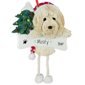 Personalized GOLDENDOODLE Dog With Dangling Legs Ornament