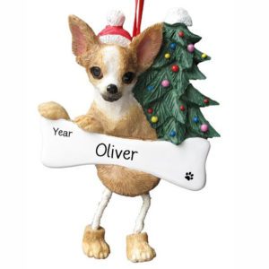 CHIHUAHUA TAN & WHITE Dog With Dangling Legs Ornament