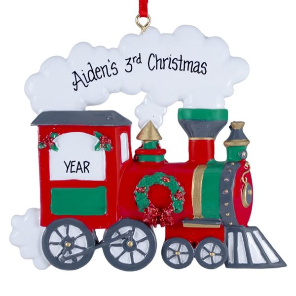 Little Boy's 3rd Christmas Red Train With Wreath Ornament