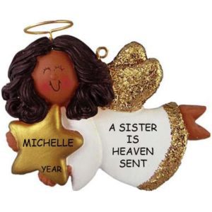 AFRICAN AMERICAN Sister Angel Glittered Wings Ornament
