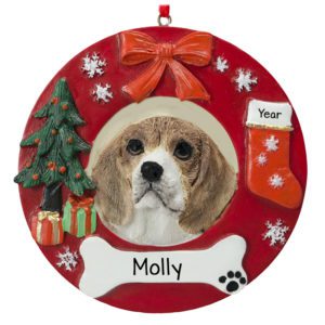 BEAGLE Dog On Christmas Wreath Personalized Ornament