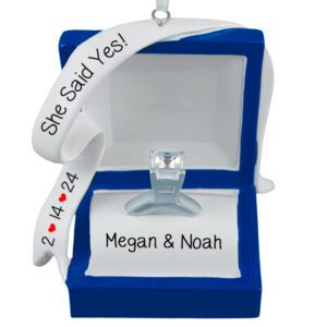Personalized Engaged Ring In Blue Gift Box Ornament