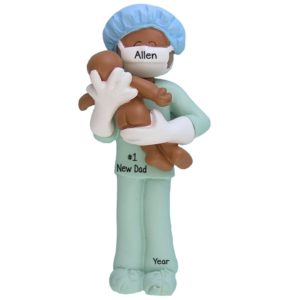 AFRICAN AMERICAN New Dad Wearing Scrubs Ornament
