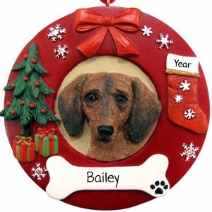 RED DACHSHUND Dog on Christmas Wreath Ornament