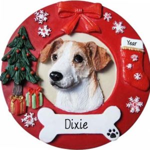 JACK RUSSELL Dog On Christmas Wreath Ornament