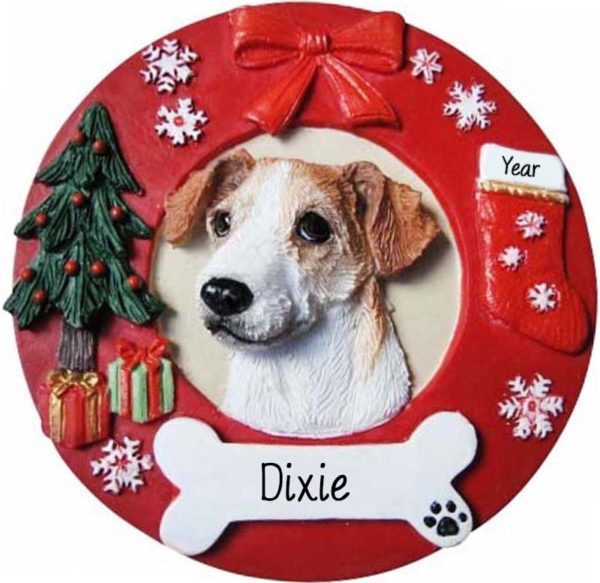Image of JACK RUSSELL Dog On Christmas Wreath Ornament