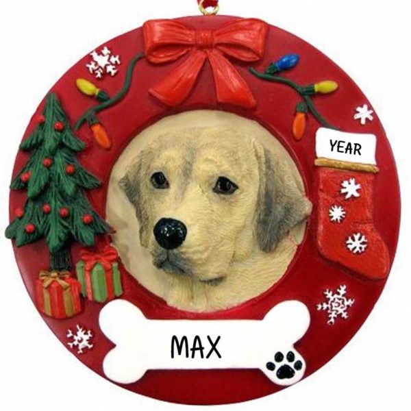 YELLOW LAB Dog On Christmas Wreath Ornament