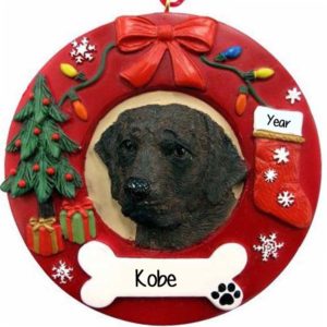 CHOCOLATE LAB Dog On Christmas Wreath Ornament