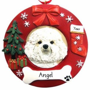 BICHON Dog On Christmas Wreath Ornament