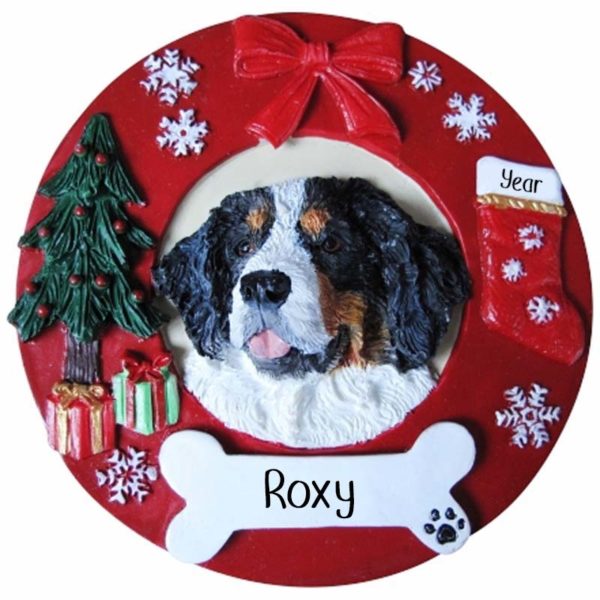 BERNESE MOUNTAIN Dog On Christmas Wreath Ornament