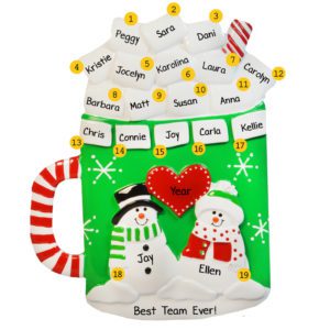 Many Names On Christmas Mug With Marshmallows Tabletop Decoration For Workplace