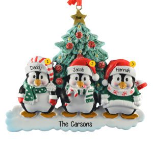 Single Parent/ Grandparent + 2 Kids Penguins Ornament