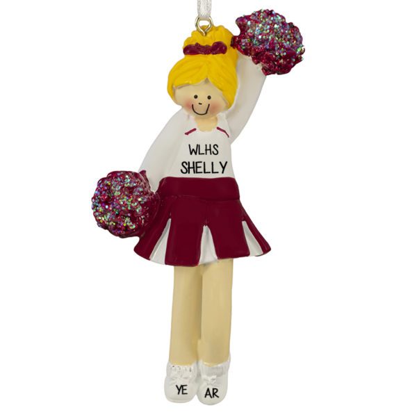 Cheerleader MAROON  & WHITE Uniform Ornament BLONDE