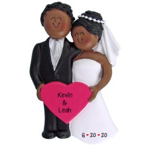 AFRICAN AMERICAN Bride & Groom Pink Heart Ornament