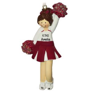 Cheerleader MAROON  & WHITE Uniform Ornament BRUNETTE