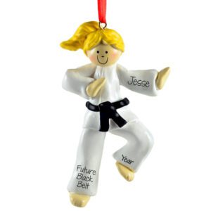 Karate GIRL BLACK Belt Personalized Ornament BLONDE
