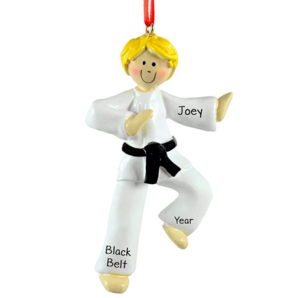 Personalized Karate Boy BLACK Belt Ornament BLONDE
