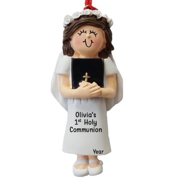 Girl's First Communion Holding Bible Ornament BRUNETTE