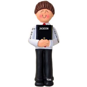 Image of Boy 's First Communion Holding Bible Ornament BROWN Hair