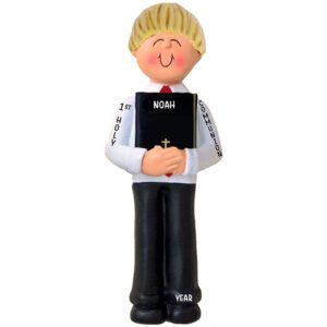 BOY 's First Communion Holding BIBLE Ornament BLONDE