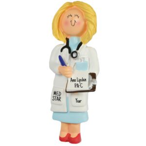 Physician Assistant  Wearing Lab Coat Ornament FEMALE BLONDE