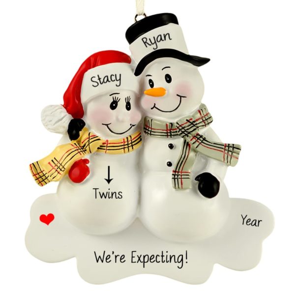 Expecting Twins Pregnant Snow Couple Personalized Ornament