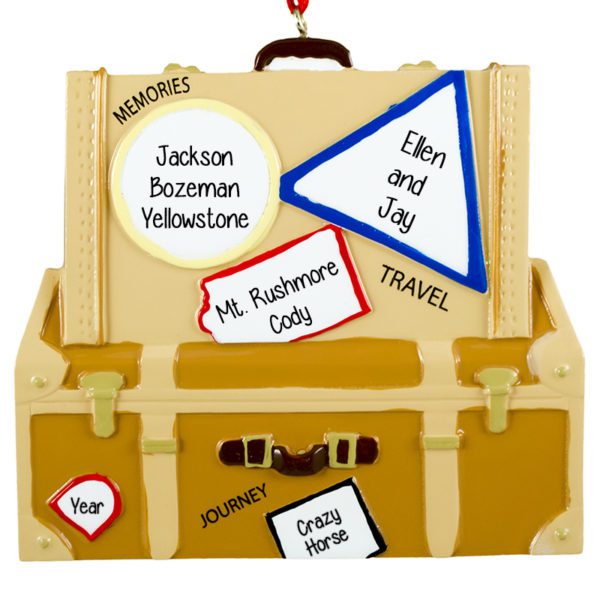 Personalized Travel In USA Suitcase Christmas Ornament
