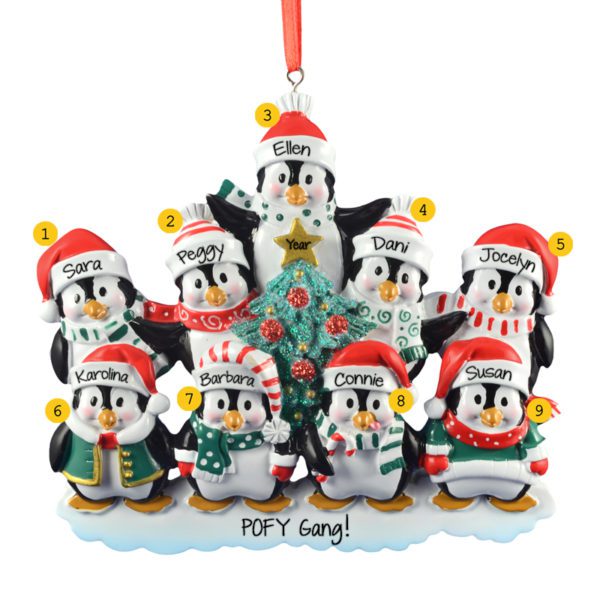 Teacher + 8 Kids Penguins Around Tree Ornament