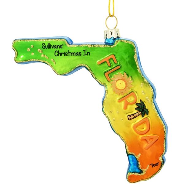 Traveling To Florida GLASS Gold Glittered Colorful Ornament