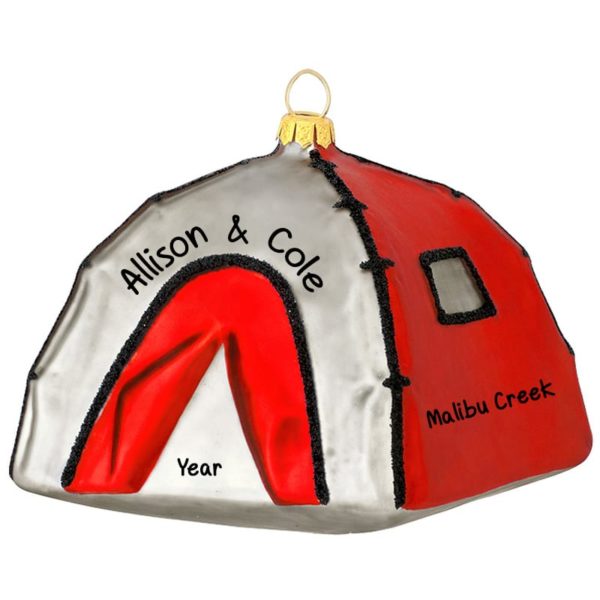 Image of Personalized Pop Up Tent Red GLASS Ornament